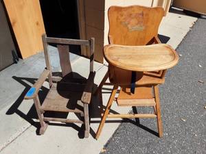 Primitive Wooden Rocker & High Chair