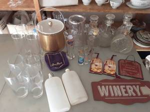 Lot Of Barware, Decanters, Ice Bucket, Shot Glasses, Beer Glasses, More