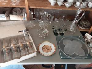 Etched Decanter, Pitchers, Set Of Tumblers With Initial S