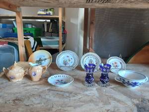 Pair Of Blue Crystal Signed & Other Germany Dishes