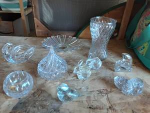 Lot Of Glassware-Paper Weights, Candy Dishes, Candle Holders, Trinket Box