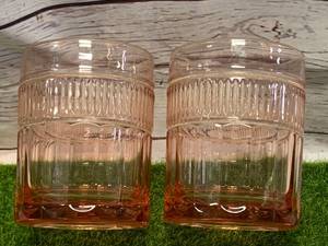 Two Each Double Old Fashion Rose Water Glasses