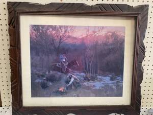 Antique Framed Cowboy Artwork 23� X 27� No Ship
