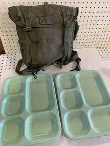 U.S. Military Backpack & Two Melmac Mess Trays