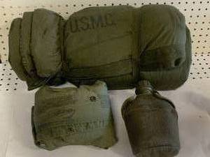 USMC Down Sleeping Bag, Waterproof Cover, Canteen