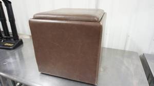 lot 54 image: Brown Leather Hassock--Top Can Be Turned Over To Use as Serving Tray, Etc.