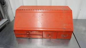 lot 57 image: Red Metal Storage Case For Bolts & Nuts Or Whatever
