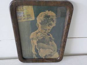 Vintage Framed 6 x 8 Boy and Dog Pi...