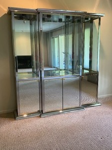 Beautiful Silver  Chrome Colored Glass Front Display Cabinet