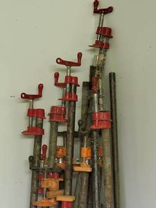 Large Assortment of Woodworking Pipe Clamps