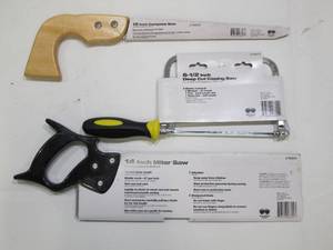 lot 724 image: Steel Grip Saw 3-Pack - 14 In Mitre Saw, 6-12 In Coping Saw, and 12 In Compass Saw - New
