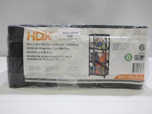 lot 729 image: HDX Black 4-Tier Plastic Garage Storage Shelving Unit (22 in. W x 52 in. H x 14 in. D)