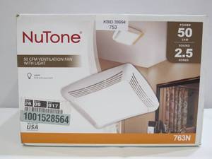 lot 753 image: Broan-Nutone 50 CFM Ceiling Bathroom Exhaust Fan with Light 763N