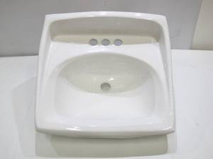 lot 700 image: American Standard Lucerne Wall-Mounted Bathroom Vessel Sink with Faucet Holes on 4 in. Center in White 0355.012.020