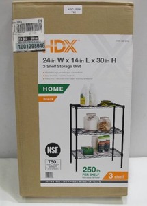 lot 792 image: HDX Black 3-Tier Metal Wire Shelving Unit (24 in. W x 30 in. H x 14 in. D)