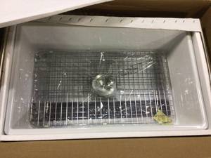 Bradstreet II Farmhouse Fireclay 30 in. Single Bowl Kitchen Sink with Strainer Drain in Crisp White by SINKOLOG Customer Returns See Pictures