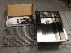 Tight Radius All-in-One Drop-InUndermount Stainless Steel 30 in. Single Bowl Kitchen Sink in Brushed Finish with Faucet by Glacier Bay Customer Returns See Pictures