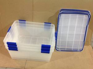 WEATHERTIGHT 60 Qt. Multi-Purpose Storage Box in Clear with Blue Buckles (4-Pack) by IRIS Customer Returns See Pictures