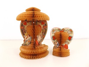 2 Antique Die Cut, Pop Up, Honeycomb, Valentines Cards