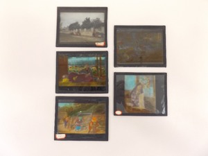5 Antique Colorized Asian Culture 4x3 Magic Lantern Glass Slides