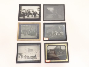 6 Antique Black and White 4x3 Magic Lantern Glass Slides of Foreign Places