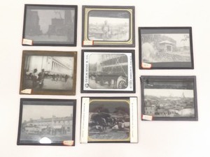 8 Misc Antique Black and White 4x3 Magic Lantern Glass Slides