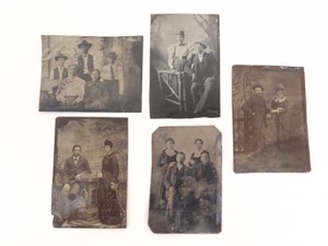 5 Antique 2.5 x 3.5 Tin Type Photos of Families and Couples