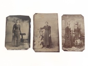 3 Antique 2.5 x 3.5 Tin Type Photos of Women
