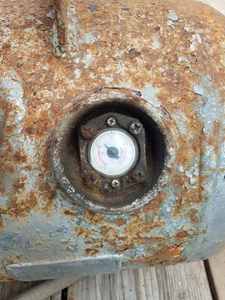 lot 9 image: Horizontal Frame Mounted Propane Tank 28-inches Long by 47-inches Around with working Gauge