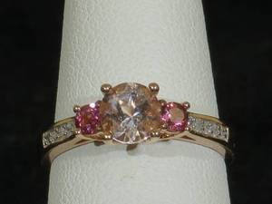lot 10 image: 10 Karat Rose Gold Ladies Gemstone and Diamond Ring