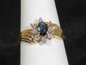 lot 13 image: 10 Karat Yellow Gold Ladies Sapphire and Diamond Ring