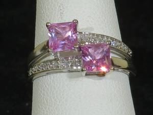 lot 25 image: 10 Karat White Gold Ladies Pink Topaz and Diamond Ring