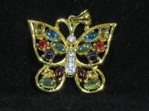 lot 39 image: Gold Plated Sterling Silver Gemstone Butterfly Pendant