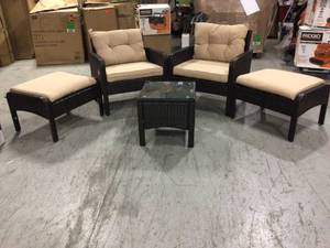Brown 5-Piece Wicker Patio Conversation Set with Coffee Brown Cushions by Harper & Bright Designs Customer Returns See Pictures