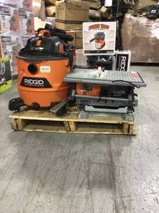 Lot of  assorted RIDGID tools - Tilesaws , Shop Vacs .. etc see pictures used Customer Returns