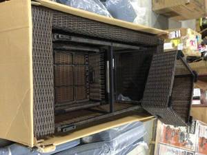 Whitfield 6-Piece Dark Brown Wicker Outdoor Patio Seating Set with CushionGuard Steel Blue Cushions by Hampton Bay Customer Returns See Pictures