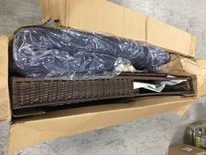 Cambridge Brown Wicker Outdoor Patio Chaise Lounge with CushionGuard Midnight Navy Blue Cushions by Hampton Bay Customer Returns See Pictures