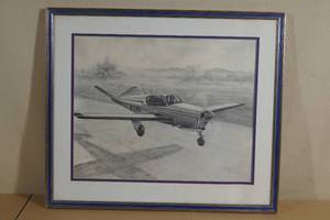 lot 7 image: Framed Small Aircraft Drawing - Beechcraft Bonanza A-35