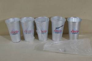 lot 43 image: 5 Metal Coors Light Glasses
