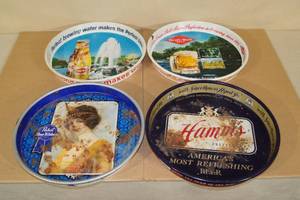 lot 41 image: 4 Vintage Metal Beer Trays - Hamms, Grain Belt, Pabst