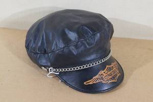 lot 81 image: Harley Davidson Leather Riding Cap - with Chain Accent