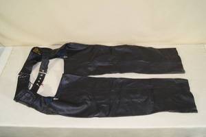 lot 91 image: Hudson Black Leather Motorcycle Riding Chaps - Size Medium