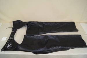 lot 90 image: FMC Black Leather Motorcycle Riding Chaps - Size 4XL