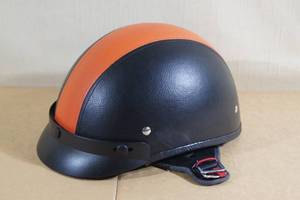 lot 93 image: Leather Wrapped Fiberglass Motorcycle Helmet - Size Small