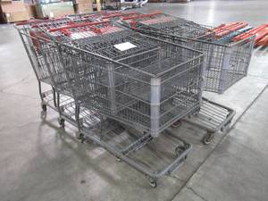 WHOLESALE MIXED LOT OF (7) MISCELLANEOUS SHOPPING CARTS WITH STEEL BASKETS