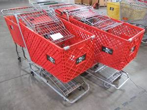 WHOLESALE MIXED LOT OF (6) MISCELLANEOUS SHOPPING CARTS WITH PLASTIC BASKETS