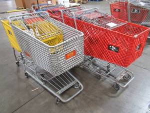 WHOLESALE MIXED LOT OF (6) MISCELLANEOUS SHOPPING CARTS WITH PLASTIC BASKETS