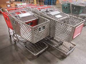 WHOLESALE MIXED LOT OF (6) MISCELLANEOUS SHOPPING CARTS WITH PLASTIC BASKETS