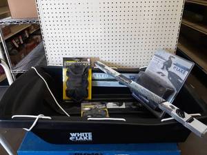 lot 64 image: NEW - White Lake - PIKE SLED w Cover and Stainless Steel Strip Set  2 Pair of Ice Cleats (Size 5-9 and 9-12)  - NO SHIPPING