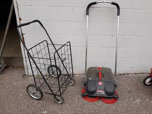 lot 69 image: Hoover Spin Sweep Pro Sweeper - Seems to work well and a Folding Grocery Cart - NO SHIPPING